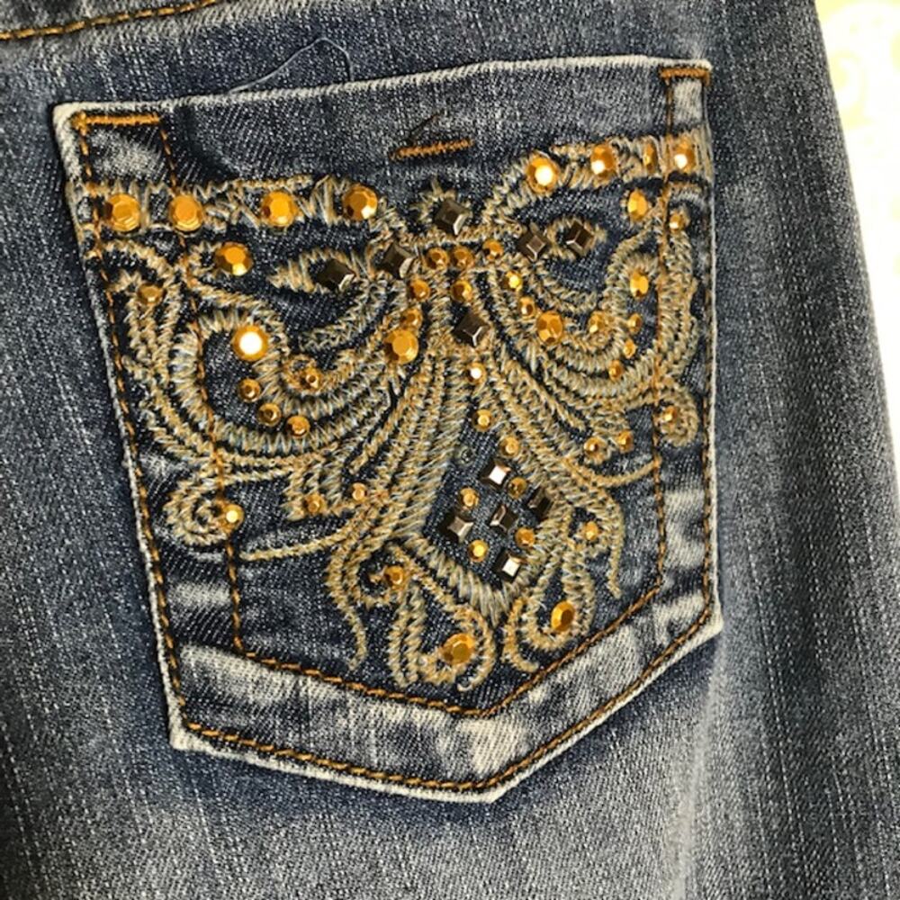 Vtg Ms. Firefly Womens Jeans Size 6 Embellished Pockets Stone Washed Boot Cut